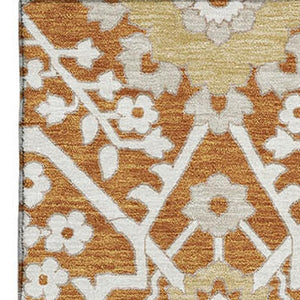HomeRoots 9' X 12' Elegant Rust Beige and Gold Floral Washable Area Rug with Stain Resistance and UV Shield 668560