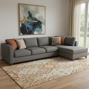 HomeRoots 10' X 14' Elegant Rust Beige & Gold Floral Area Rug - Washable, Stain-Resistant, UV Protected Design 668561