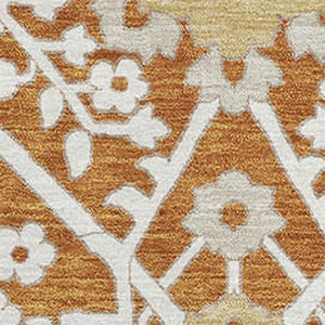 HomeRoots 10' X 14' Elegant Rust Beige & Gold Floral Area Rug - Washable, Stain-Resistant, UV Protected Design 668561