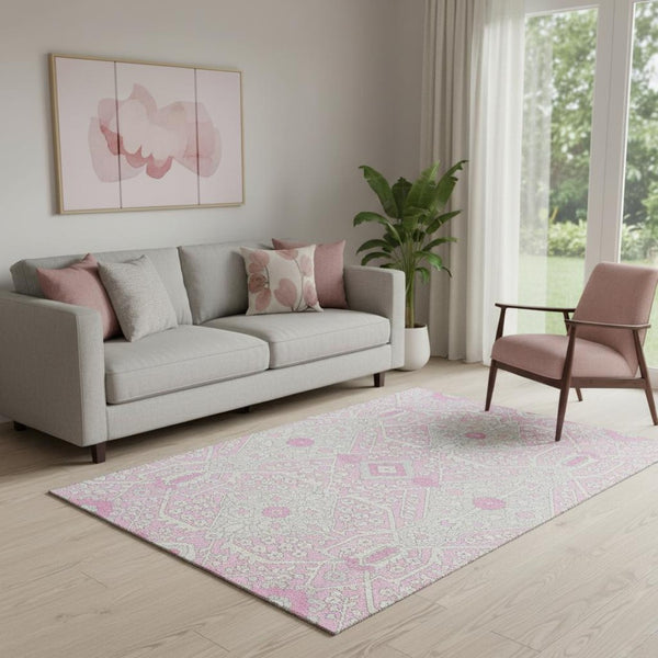 HomeRoots 5' X 8' Pink Ivory Gray Floral Washable Area Rug - Soft, Stain Resistant, UV Protected for Durability 668563