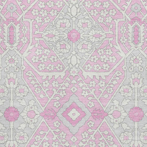 HomeRoots 5' X 8' Pink Ivory Gray Floral Washable Area Rug - Soft, Stain Resistant, UV Protected for Durability 668563