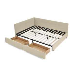 English Elm Queen Size Upholstered Tufted Bed Frame With Sofa-Like Comfort, Elegant Beige Velvet Design W487S00277-GIGA