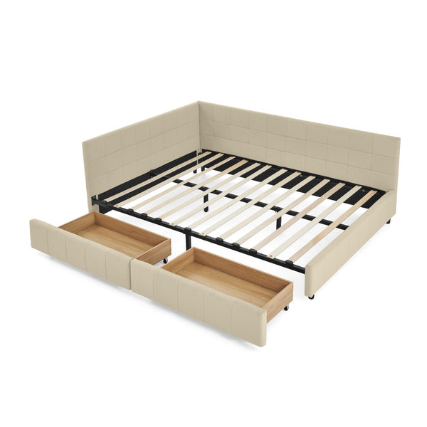 English Elm Queen Size Upholstered Tufted Bed Frame With Sofa-Like Comfort, Elegant Beige Velvet Design W487S00277-GIGA