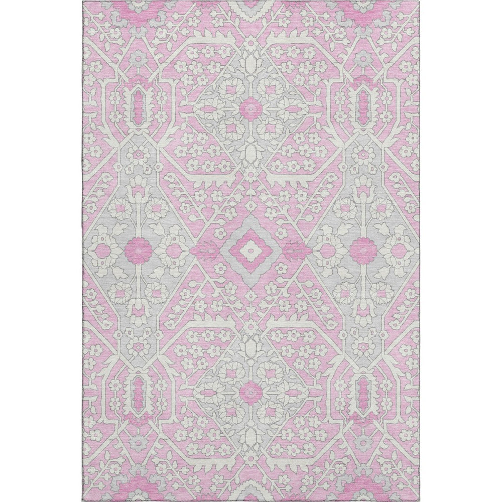 HomeRoots 8' X 10' Elegant Pink Ivory Gray Floral Washable Area Rug with UV Protection for Home Décor 668565