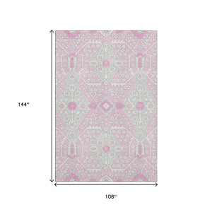 HomeRoots 9' X 12' Washable Pink Ivory Gray Floral Area Rug - Durable, Stain Resistant & UV Protected Design 668566