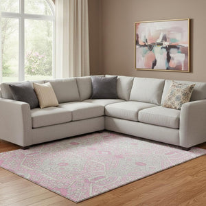HomeRoots 9' X 12' Washable Pink Ivory Gray Floral Area Rug - Durable, Stain Resistant & UV Protected Design 668566