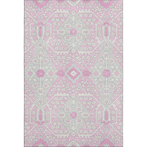 HomeRoots 9' X 12' Washable Pink Ivory Gray Floral Area Rug - Durable, Stain Resistant & UV Protected Design 668566