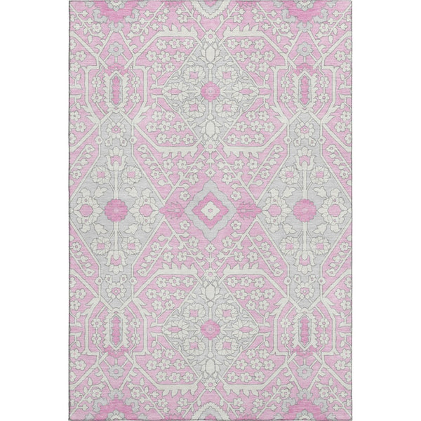 HomeRoots 9' X 12' Washable Pink Ivory Gray Floral Area Rug - Durable, Stain Resistant & UV Protected Design 668566