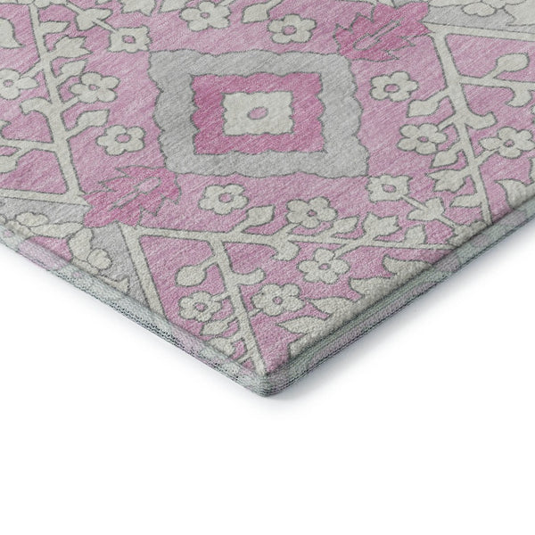 HomeRoots 9' X 12' Washable Pink Ivory Gray Floral Area Rug - Durable, Stain Resistant & UV Protected Design 668566