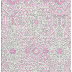 HomeRoots 9' X 12' Washable Pink Ivory Gray Floral Area Rug - Durable, Stain Resistant & UV Protected Design 668566