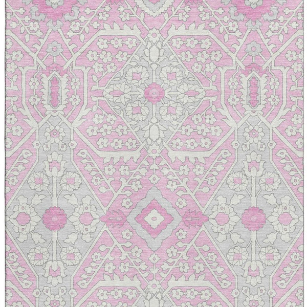 HomeRoots 9' X 12' Washable Pink Ivory Gray Floral Area Rug - Durable, Stain Resistant & UV Protected Design 668566
