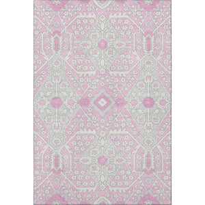 HomeRoots 9' X 12' Washable Pink Ivory Gray Floral Area Rug - Durable, Stain Resistant & UV Protected Design 668566