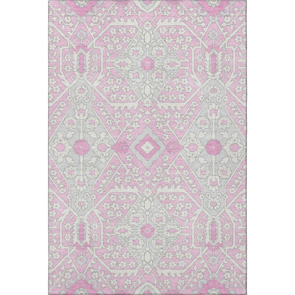 HomeRoots 9' X 12' Washable Pink Ivory Gray Floral Area Rug - Durable, Stain Resistant & UV Protected Design 668566