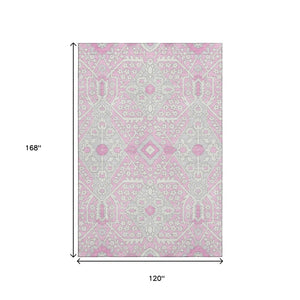 HomeRoots 10' X 14' Pink Ivory Gray Floral Washable Area Rug – Stain Resistant, UV Protected, Durable Elegance 668567