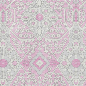 HomeRoots 10' X 14' Pink Ivory Gray Floral Washable Area Rug – Stain Resistant, UV Protected, Durable Elegance 668567
