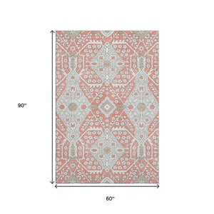 HomeRoots 5' X 8' Salmon Gray Floral Area Rug – Washable, UV-Protected, Stain-Resistant, Perfect for Any Space! 668569