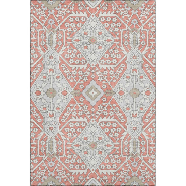 HomeRoots 5' X 8' Salmon Gray Floral Area Rug – Washable, UV-Protected, Stain-Resistant, Perfect for Any Space! 668569