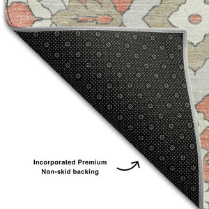 HomeRoots 5' X 8' Salmon Gray Floral Area Rug – Washable, UV-Protected, Stain-Resistant, Perfect for Any Space! 668569