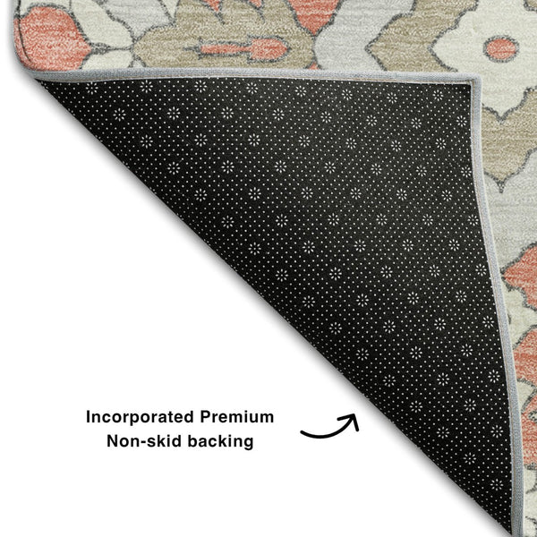 HomeRoots 5' X 8' Salmon Gray Floral Area Rug – Washable, UV-Protected, Stain-Resistant, Perfect for Any Space! 668569