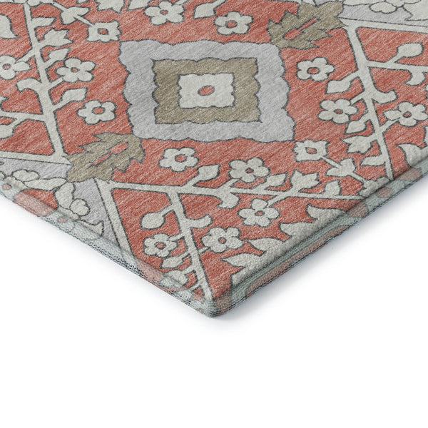 HomeRoots 5' X 8' Salmon Gray Floral Area Rug – Washable, UV-Protected, Stain-Resistant, Perfect for Any Space! 668569