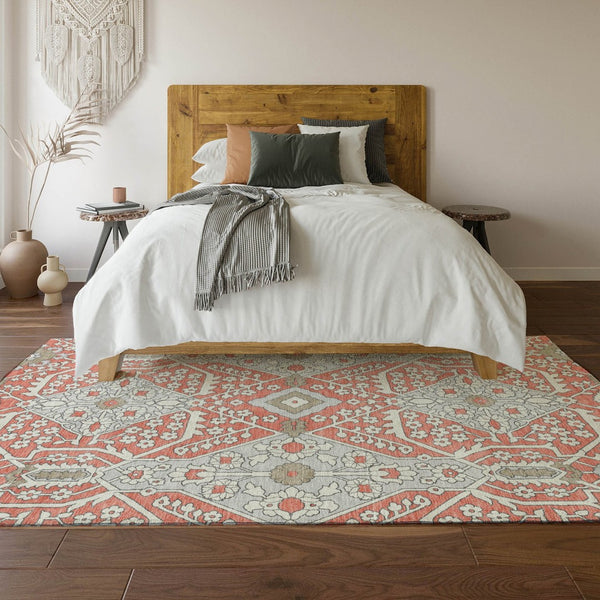 HomeRoots 5' X 8' Salmon Gray Floral Area Rug – Washable, UV-Protected, Stain-Resistant, Perfect for Any Space! 668569