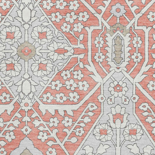 HomeRoots 5' X 8' Salmon Gray Floral Area Rug – Washable, UV-Protected, Stain-Resistant, Perfect for Any Space! 668569