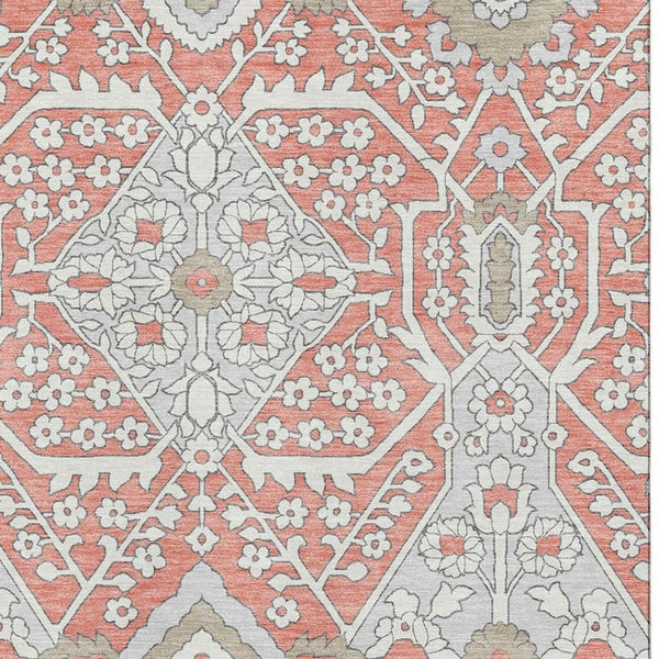 HomeRoots 5' X 8' Salmon Gray Floral Area Rug – Washable, UV-Protected, Stain-Resistant, Perfect for Any Space! 668569