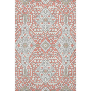 HomeRoots 8' X 10' Elegant Salmon Gray & Ivory Floral Area Rug - Washable, UV Protected, Stain Resistant! 668571