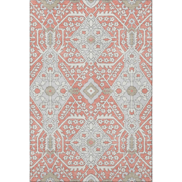 HomeRoots 8' X 10' Elegant Salmon Gray & Ivory Floral Area Rug - Washable, UV Protected, Stain Resistant! 668571