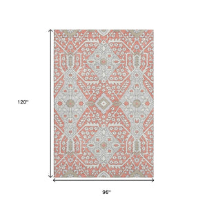 HomeRoots 8' X 10' Elegant Salmon Gray & Ivory Floral Area Rug - Washable, UV Protected, Stain Resistant! 668571