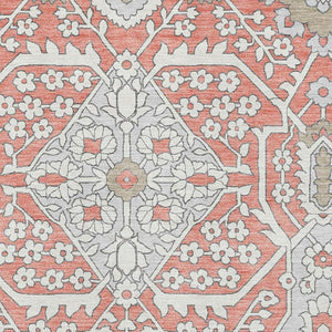 HomeRoots 10' Salmon Gray and Ivory Floral Area Rug - Washable, UV Protected, Stain Resistant for Family Homes 668573