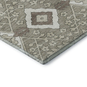 HomeRoots 5' X 8' Elegant Taupe Beige & Ivory Floral Area Rug – Washable, UV Protected for Family Homes 668575