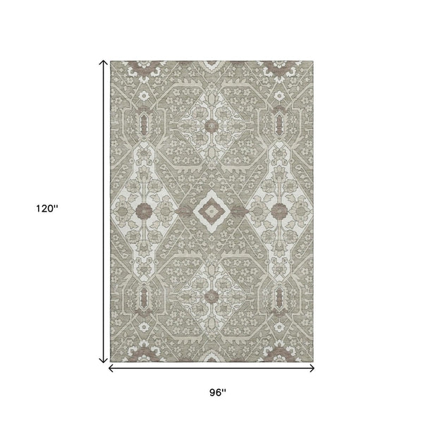 HomeRoots 8' X 10' Elegant Taupe Beige & Ivory Floral Washable Area Rug with UV Protection for Every Home 668577