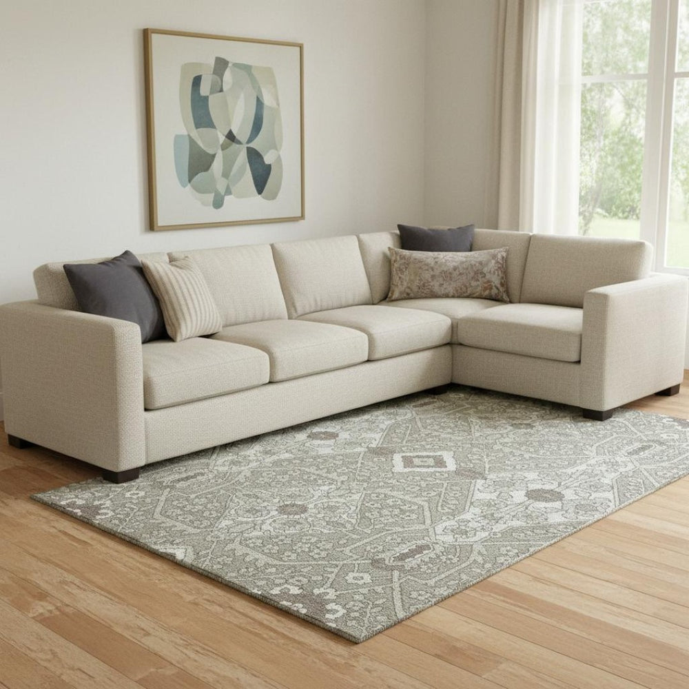 HomeRoots 8' X 10' Elegant Taupe Beige & Ivory Floral Washable Area Rug with UV Protection for Every Home 668577