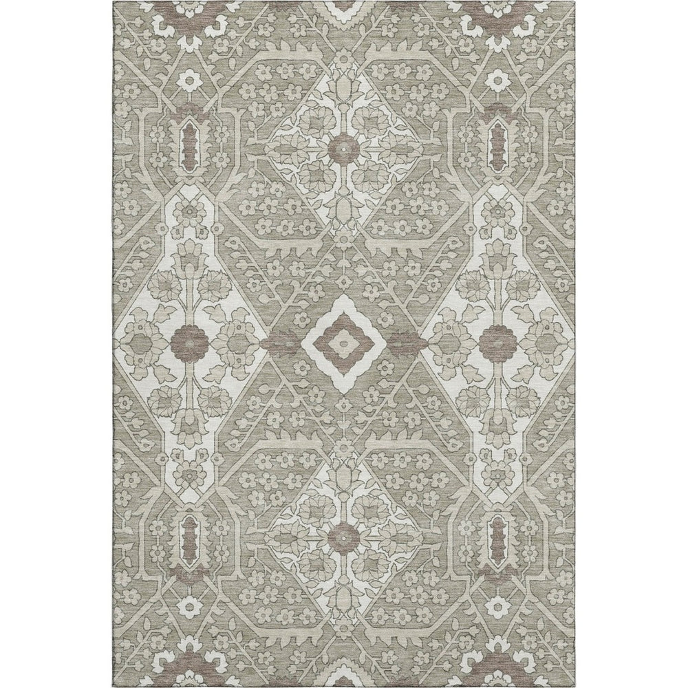 HomeRoots 8' X 10' Elegant Taupe Beige & Ivory Floral Washable Area Rug with UV Protection for Every Home 668577