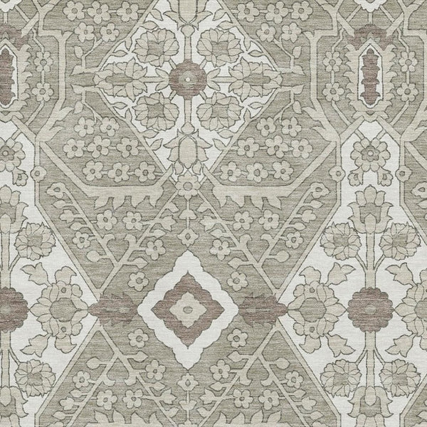 HomeRoots 8' X 10' Elegant Taupe Beige & Ivory Floral Washable Area Rug with UV Protection for Every Home 668577