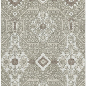 HomeRoots 8' X 10' Elegant Taupe Beige & Ivory Floral Washable Area Rug with UV Protection for Every Home 668577