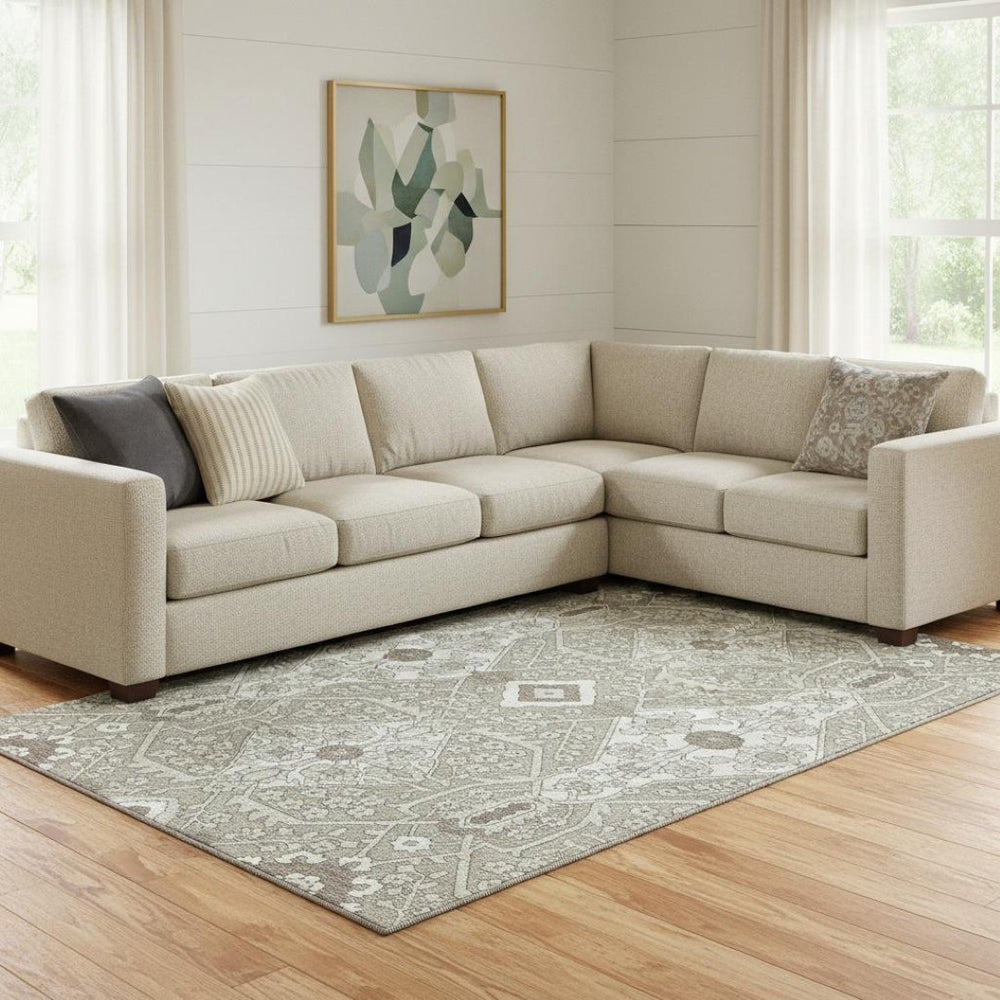 HomeRoots 9' X 12' Elegant Floral Area Rug - Washable, Stain Resistant, UV Protected for Active Homes & Style 668578