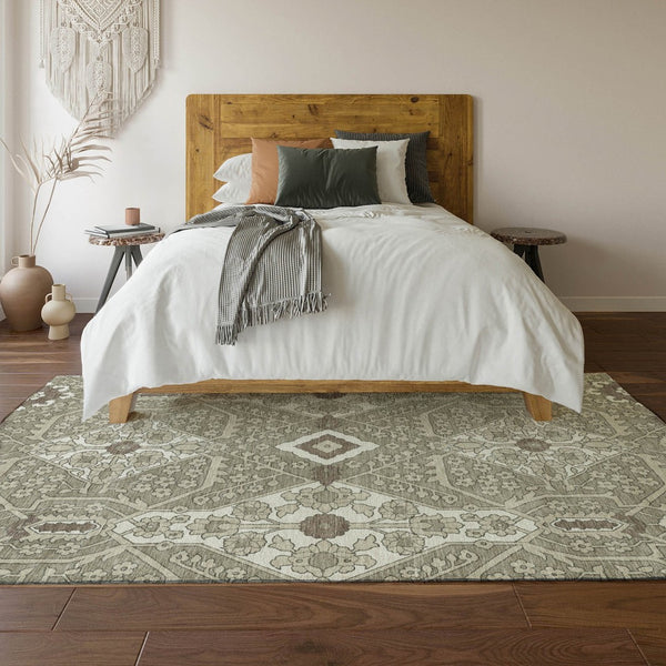 HomeRoots 9' X 12' Elegant Floral Area Rug - Washable, Stain Resistant, UV Protected for Active Homes & Style 668578