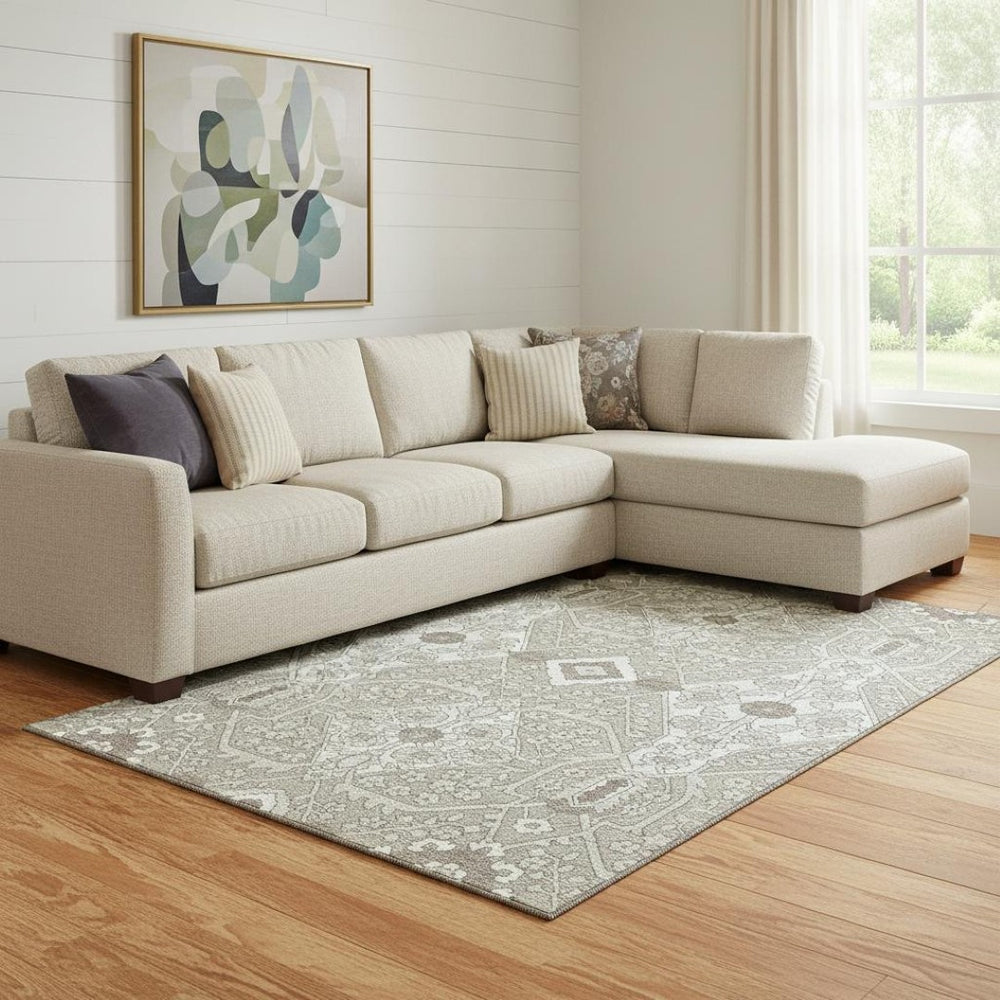 HomeRoots 10' X 14' Stylish Taupe Beige Floral Area Rug – Washable, UV Protected, Durable for Family Life 668579