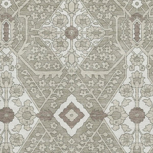 HomeRoots 10' X 14' Stylish Taupe Beige Floral Area Rug – Washable, UV Protected, Durable for Family Life 668579