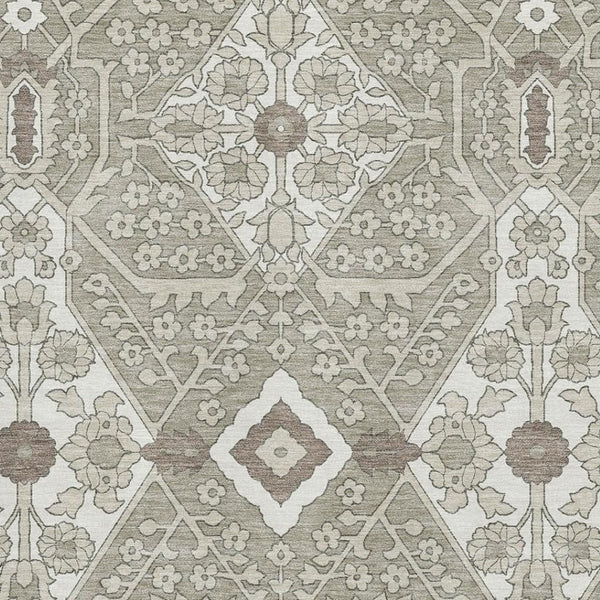HomeRoots 10' X 14' Stylish Taupe Beige Floral Area Rug – Washable, UV Protected, Durable for Family Life 668579