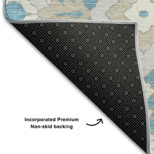 HomeRoots 5' X 8' Stylish Teal Gray Ivory Floral Area Rug - Washable, UV Protected, Pet & Kid Friendly! 668581
