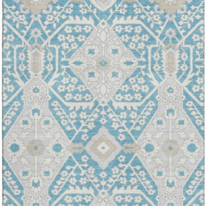 HomeRoots 5' X 8' Stylish Teal Gray Ivory Floral Area Rug - Washable, UV Protected, Pet & Kid Friendly! 668581