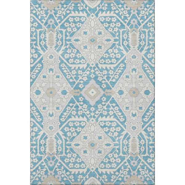 HomeRoots 5' X 8' Stylish Teal Gray Ivory Floral Area Rug - Washable, UV Protected, Pet & Kid Friendly! 668581