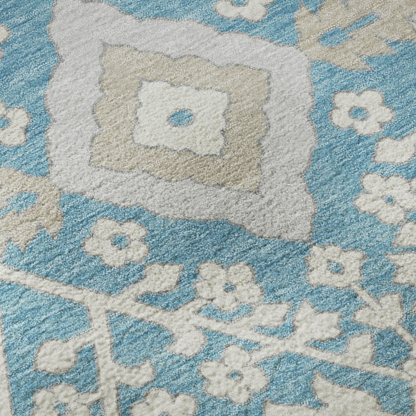 HomeRoots 8' X 10' Elegant Teal Gray Ivory Floral Rug - Washable, UV Protected, Ideal for Busy Homes & Patios 668583
