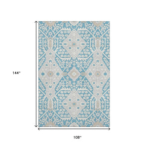 HomeRoots 9' X 12' Teal Gray Ivory Floral Area Rug - Washable, UV Protected & Perfect for High-Traffic Spaces! 668584