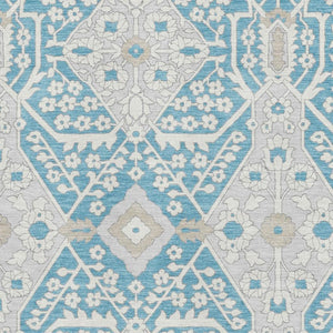 HomeRoots 9' X 12' Teal Gray Ivory Floral Area Rug - Washable, UV Protected & Perfect for High-Traffic Spaces! 668584