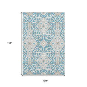 HomeRoots 10' Teal Gray & Ivory Floral Washable Area Rug - Stain Resistant, UV Protected, Perfect for Family Life! 668585