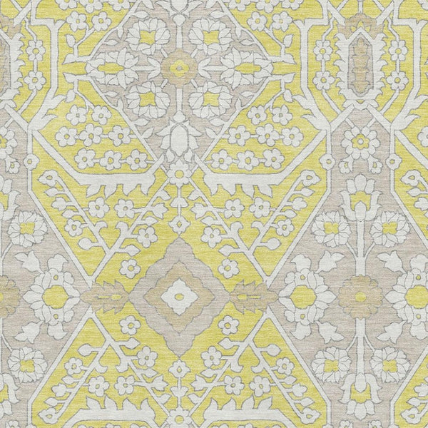 HomeRoots 5' X 8' Floral Washable Area Rug in Yellow Ivory & Beige – UV Protected, Stain Resistant, Durable Design 668587
